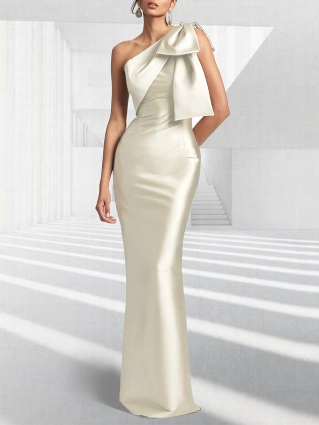 Elegant Tight Satin Asymmetrical Medium Elasticity Party Dress Maxi Dress