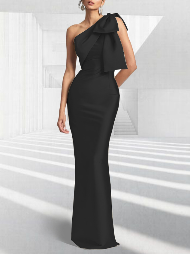 Elegant Tight Satin Asymmetrical Medium Elasticity Party Dress Maxi Dress